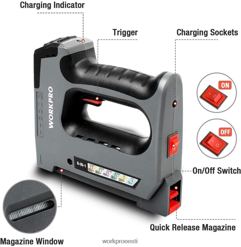 WORKPRO 6 in 1 3,6 V taaslaetav juhtmeta klambripüstol kasulik 68XH6P166 tööriist
