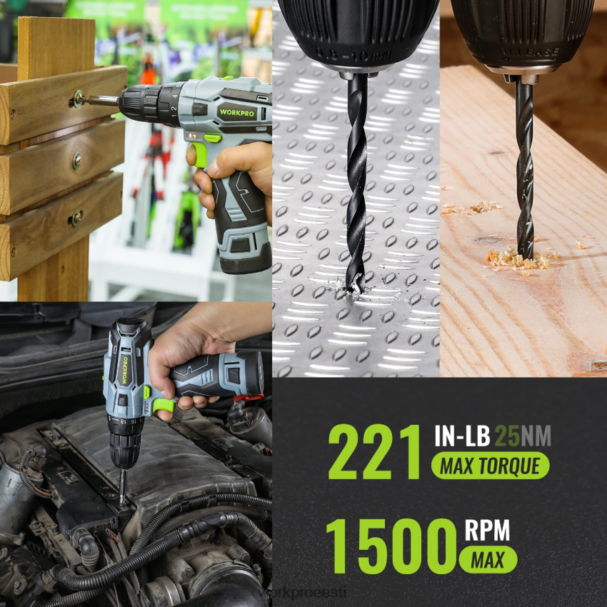 WORKPRO 108-osaline kaasaskantav tööriistakomplekt koos elektritrelliga roosa/hall 68XH6P173 tööriist
