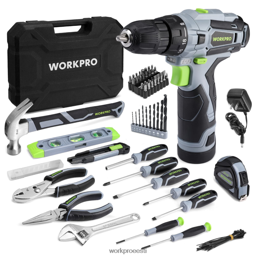 WORKPRO 108-osaline kaasaskantav tööriistakomplekt koos elektritrelliga roosa/hall 68XH6P173 tööriist