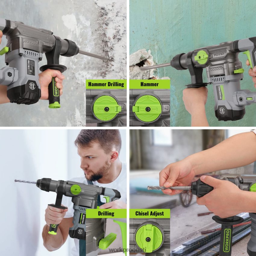 WORKPRO 12,5-amprine 1-1/4-tolline esmaklassiline sds-plus vasarpuur, vastupidav juhtmega versioon abivalmis 68XH6P179 tööriist