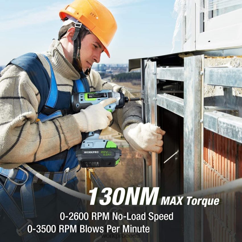 WORKPRO 20 V akutrelli kombineeritud komplekt, puurikeeraja ja löökkeeraja 2x 2,0ah aku ja 1-tunnise kiirlaadijaga abivalmis 68XH6P169 tööriist