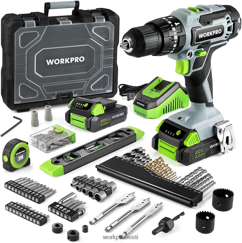 WORKPRO 20v max akutrelli draiveri komplekt, elektriline lööktrelli tööriist 102 tarvikuga, 2 x 2,0ah liitium-ioonakut koos kiirlaadijaga kasulik 68XH6P170 tööriist