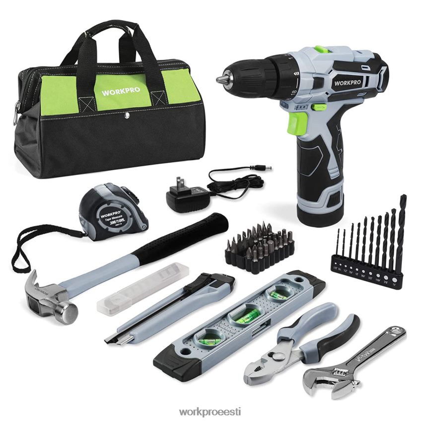 WORKPRO 61 tk 12v akutrell ja kodutööriistade komplekt, kaasas 14-tolline hoiukott hall 68XH6P174 tööriist
