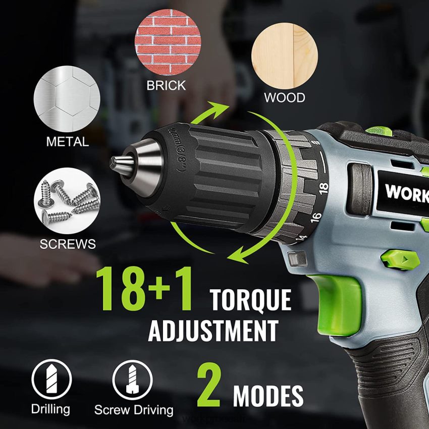 WORKPRO Kaasas 20 V akutrelli draiveri komplekt, 2,0 ah liitium-ioonaku, 1-tunnine kiirlaadija ja 11-tolline hoiukott roheline 68XH6P176 tööriist