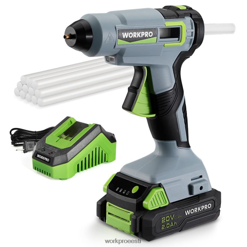 WORKPRO juhtmeta kuumliimipüstoli komplekt 12 liimipulgaga, 20v 2,0 ah liitiumioonakuga kasulik 68XH6P165 tööriist