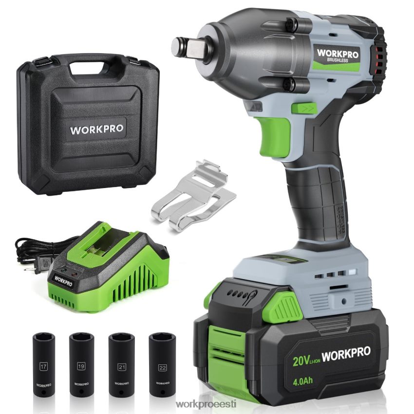 WORKPRO 20 V juhtmeta löökvõti, 4,0 ah aku, kiirlaadija, 4 löökpistikupesa ja hoiukohver morden 68XH6P188 tööriist