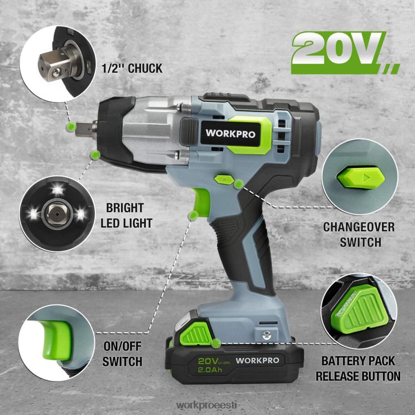 WORKPRO 20 V juhtmeta löökvõti kiirlaadija rihmaklambriga hõlpsaks kaasaskandmiseks morden 68XH6P187 tööriist