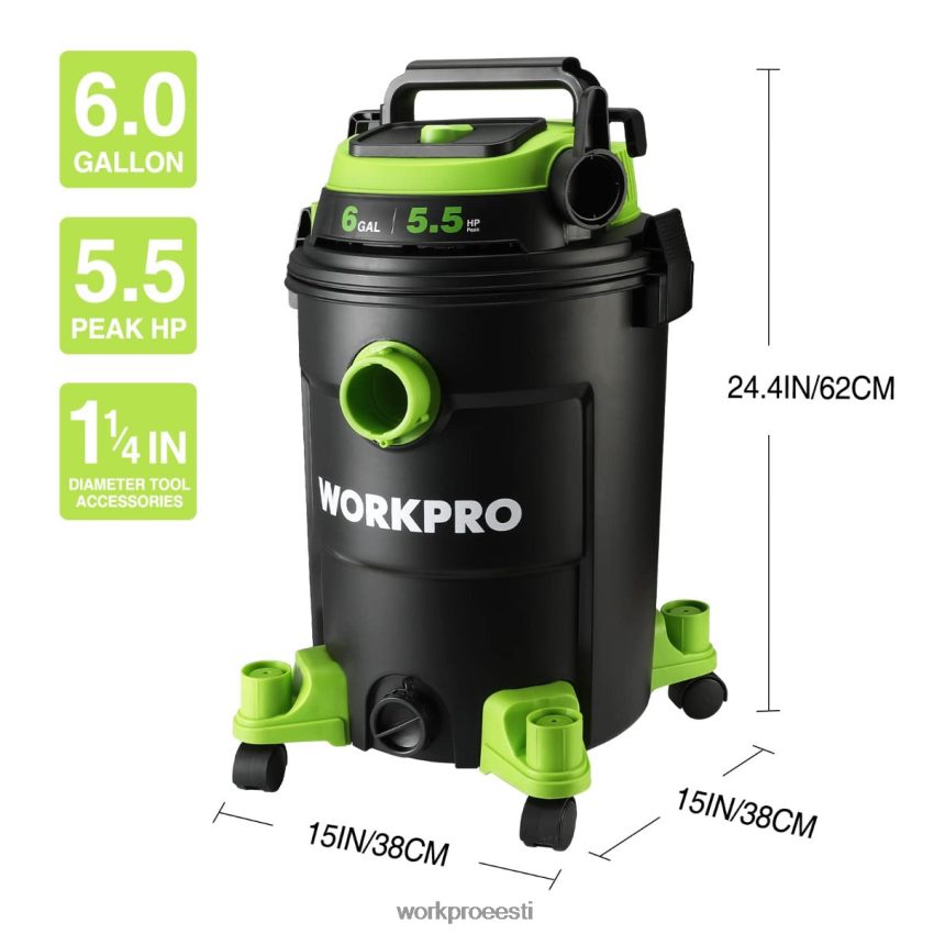 WORKPRO 6 galloni tolmuimeja 5,5 tipphobujõuline tolmuimeja hepa filtrivooliku ja tarvikutega abivalmis 68XH6P215 tööriist