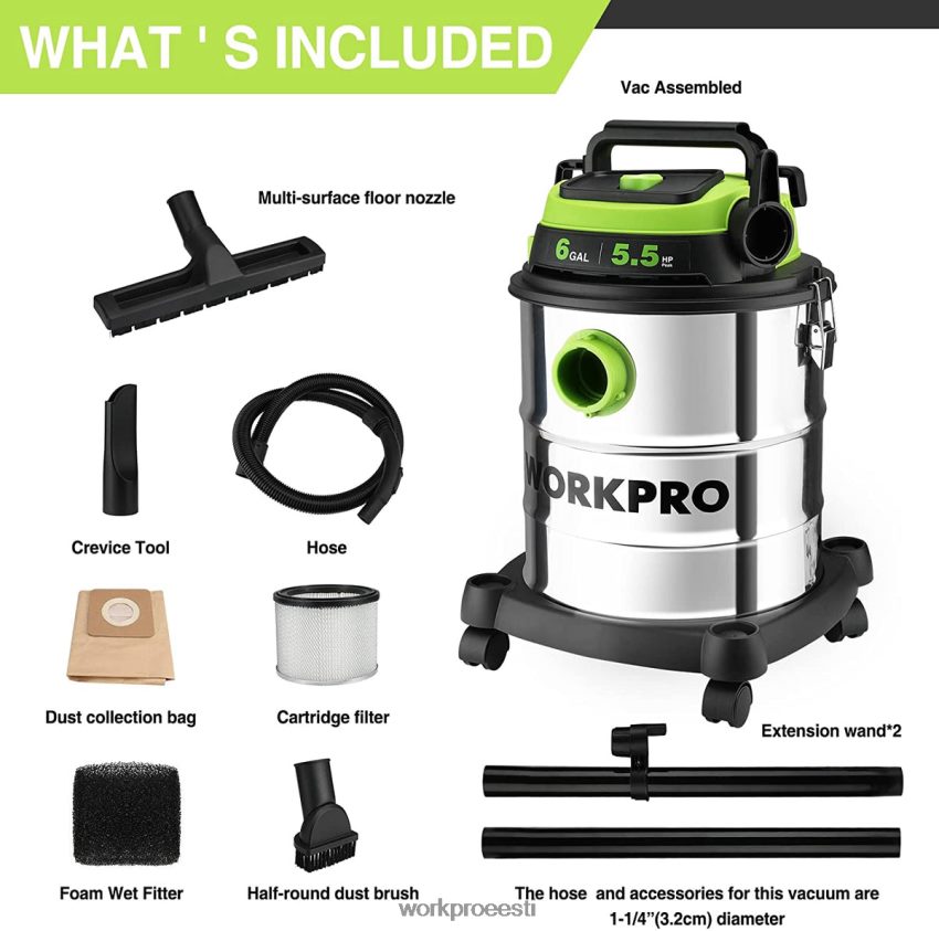 WORKPRO 6 gallonine märg/kuiv tolmuimeja hepa filtri, vooliku ja tarvikutega kodu/töökoha tolmu kogumiseks morden 68XH6P213 tööriist