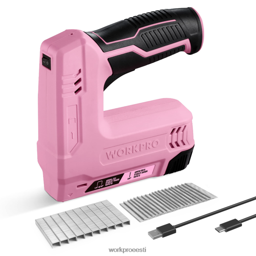 WORKPRO 3,6v 2,0ah akutoitega elektriline juhtmeta kaks-ühes klambri- ja naelapüstol roosa/hall 68XH6P265 tööriist