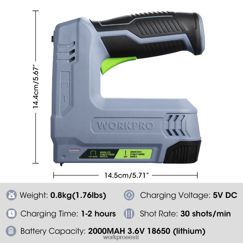 WORKPRO 3,6v 2,0ah akutoitega elektriline juhtmeta kaks-ühes klambri- ja naelapüstol roosa/hall 68XH6P265 tööriist