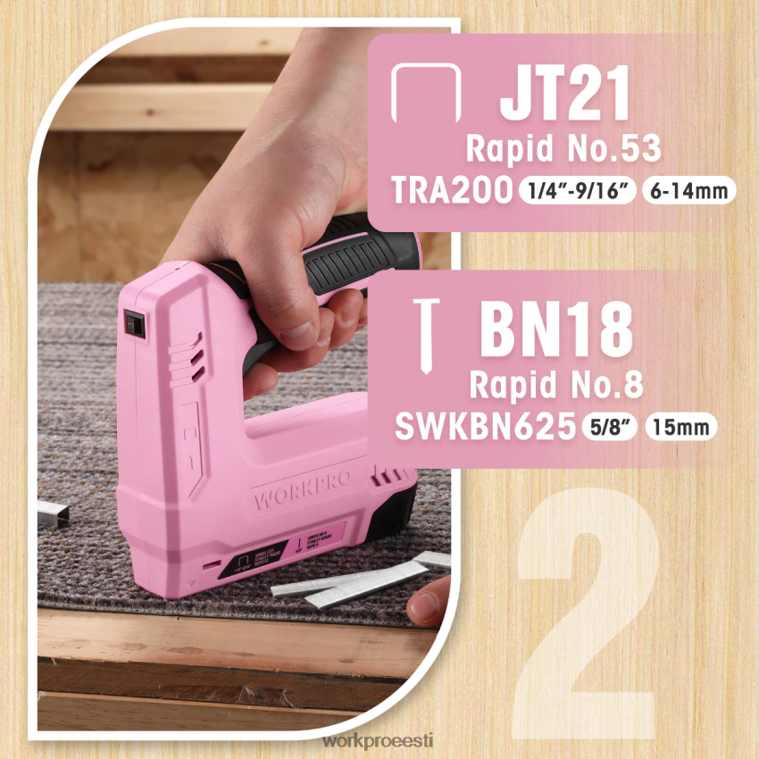 WORKPRO 3,6v 2,0ah akutoitega elektriline juhtmeta kaks-ühes klambri- ja naelapüstol roosa/hall 68XH6P265 tööriist