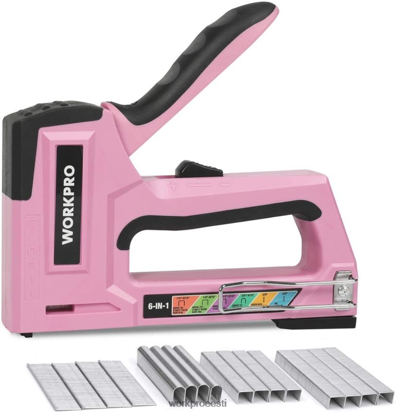WORKPRO 6-in-1 käsitsi brad nailer polstri klammerdaja naelapüstol roosa/hall 68XH6P59 tööriist
