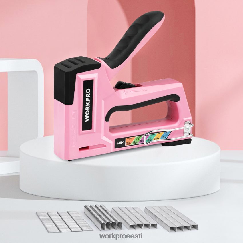 WORKPRO 6-in-1 käsitsi brad nailer polstri klammerdaja naelapüstol roosa/hall 68XH6P59 tööriist