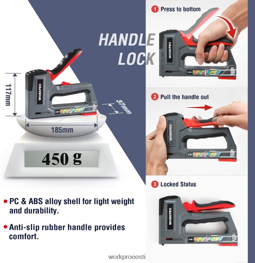 WORKPRO 6-in-1 käsitsi brad nailer polstri klammerdaja naelapüstol roosa/hall 68XH6P59 tööriist