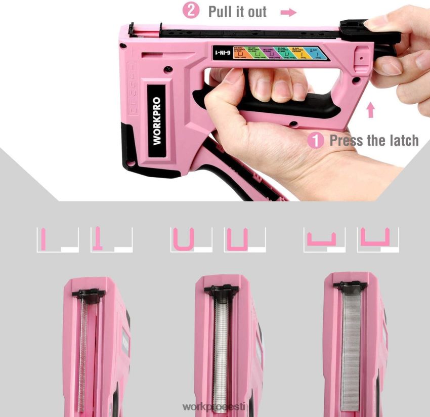 WORKPRO 6-in-1 käsitsi brad nailer polstri klammerdaja naelapüstol roosa/hall 68XH6P59 tööriist