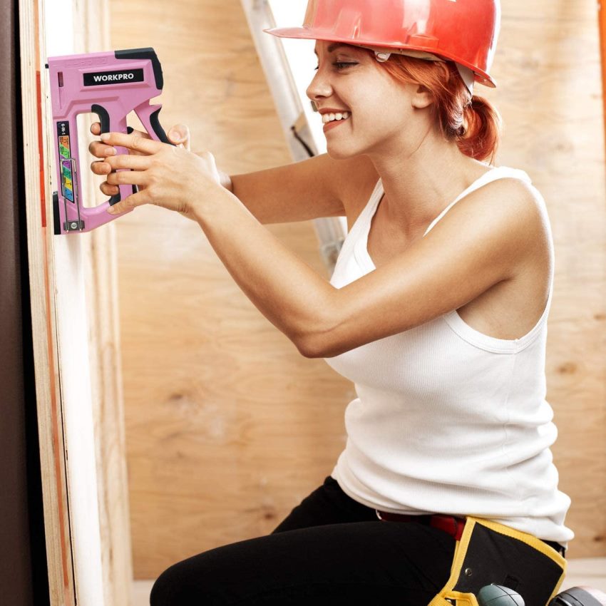 WORKPRO 6-in-1 käsitsi brad nailer polstri klammerdaja naelapüstol roosa/hall 68XH6P59 tööriist