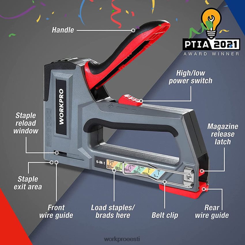 WORKPRO 6-in-1 käsitsi brad nailer polstri klammerdaja naelapüstol roosa/hall 68XH6P59 tööriist