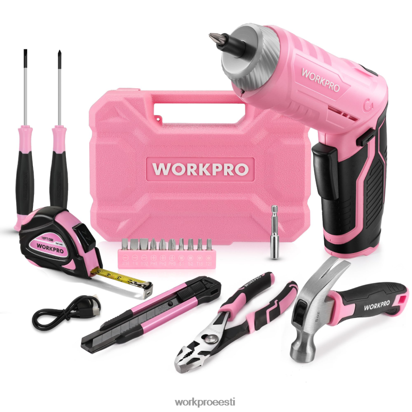 WORKPRO 18 tk üldine kodutööriistade komplekt roosa/sinine 68XH6P102 tööriist