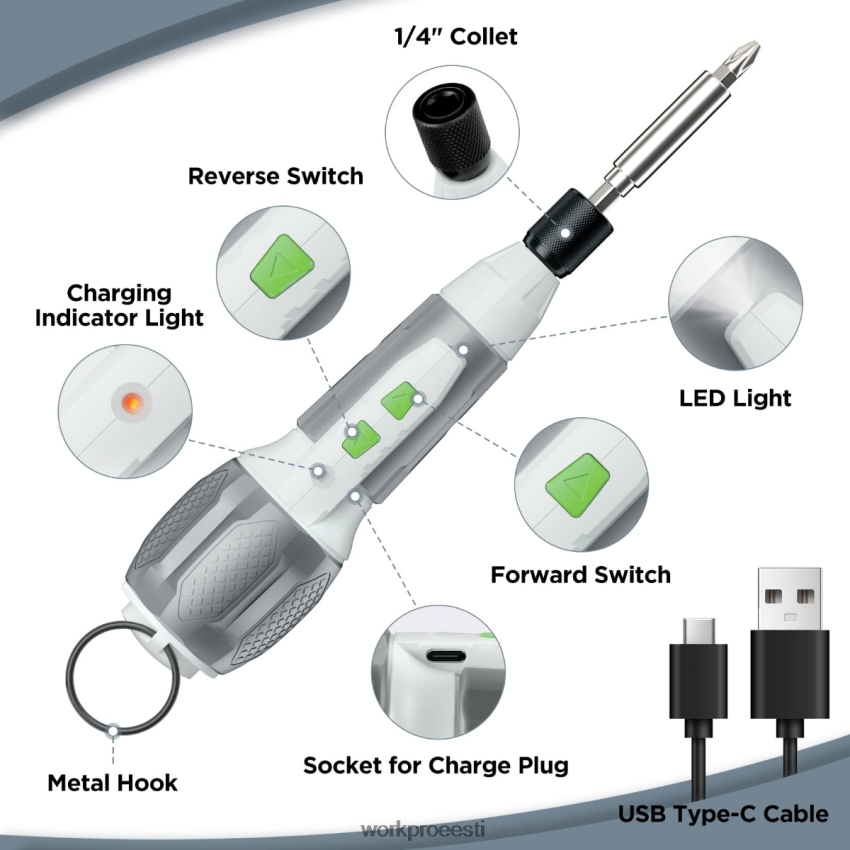 WORKPRO juhtmeta 4v usb laetav liitium-ioonaku kruvikeeraja komplekt roosa/valge 68XH6P236 tööriist