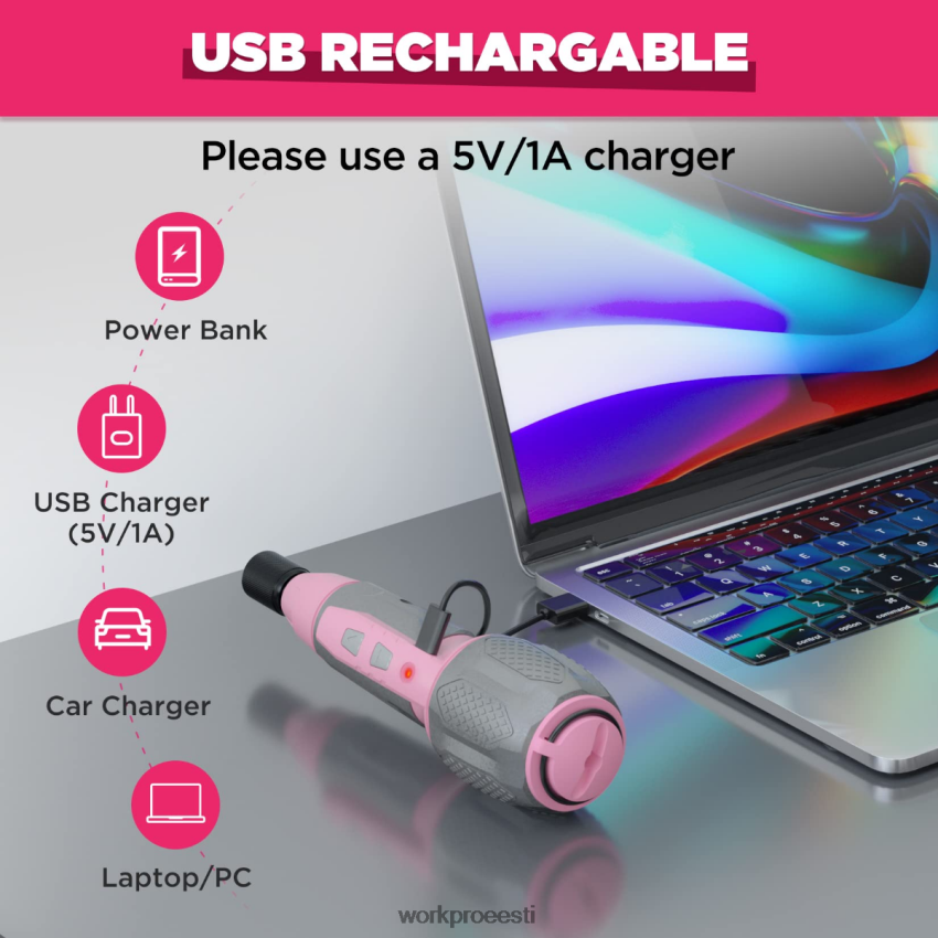 WORKPRO juhtmeta 4v usb laetav liitium-ioonaku kruvikeeraja komplekt roosa/valge 68XH6P236 tööriist