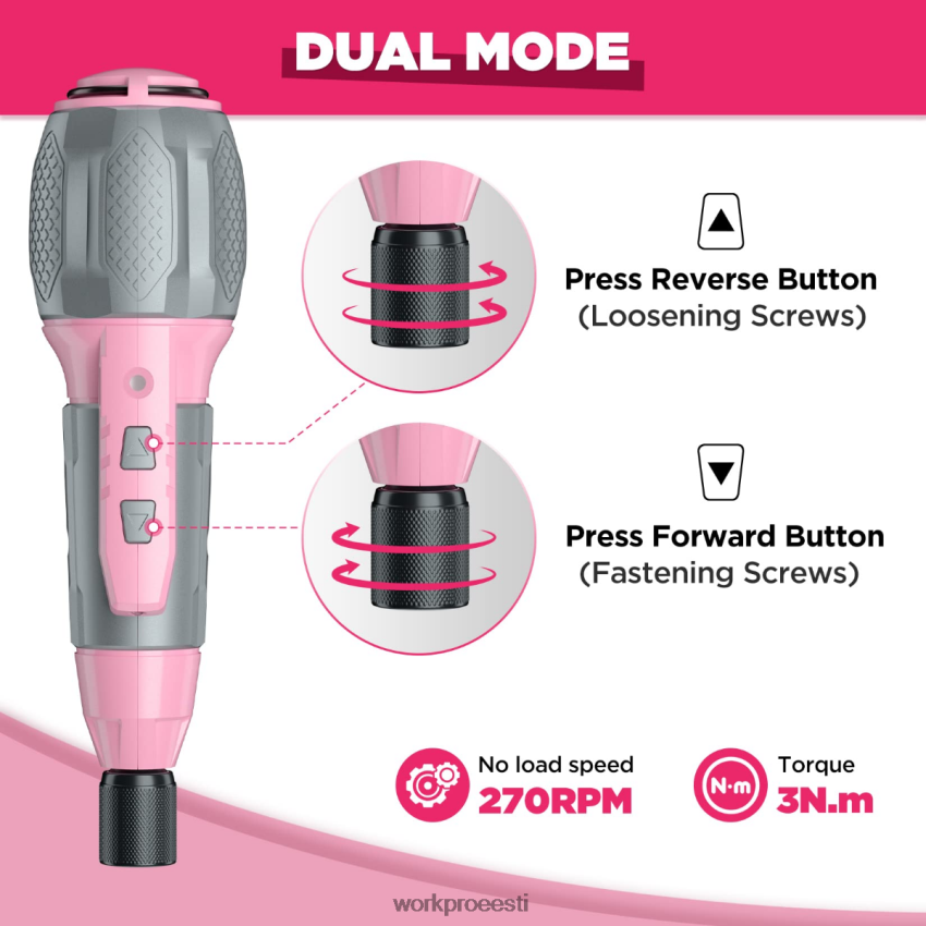 WORKPRO juhtmeta 4v usb laetav liitium-ioonaku kruvikeeraja komplekt roosa/valge 68XH6P236 tööriist