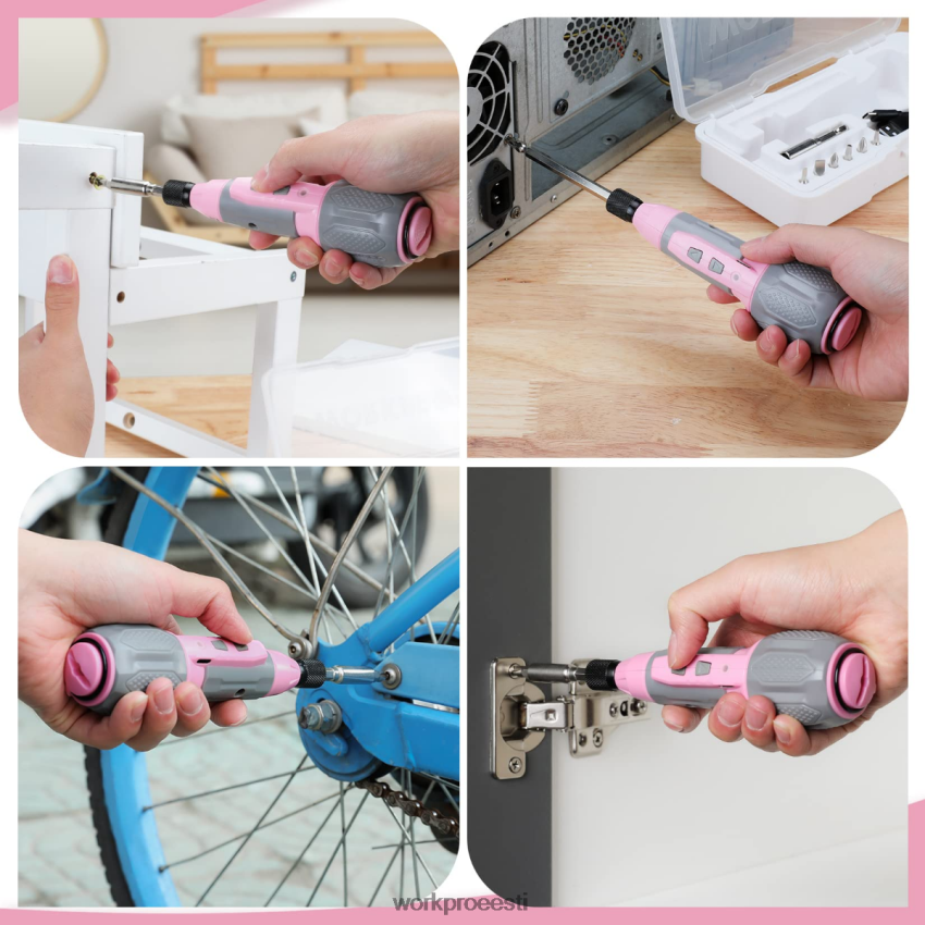 WORKPRO juhtmeta 4v usb laetav liitium-ioonaku kruvikeeraja komplekt roosa/valge 68XH6P236 tööriist