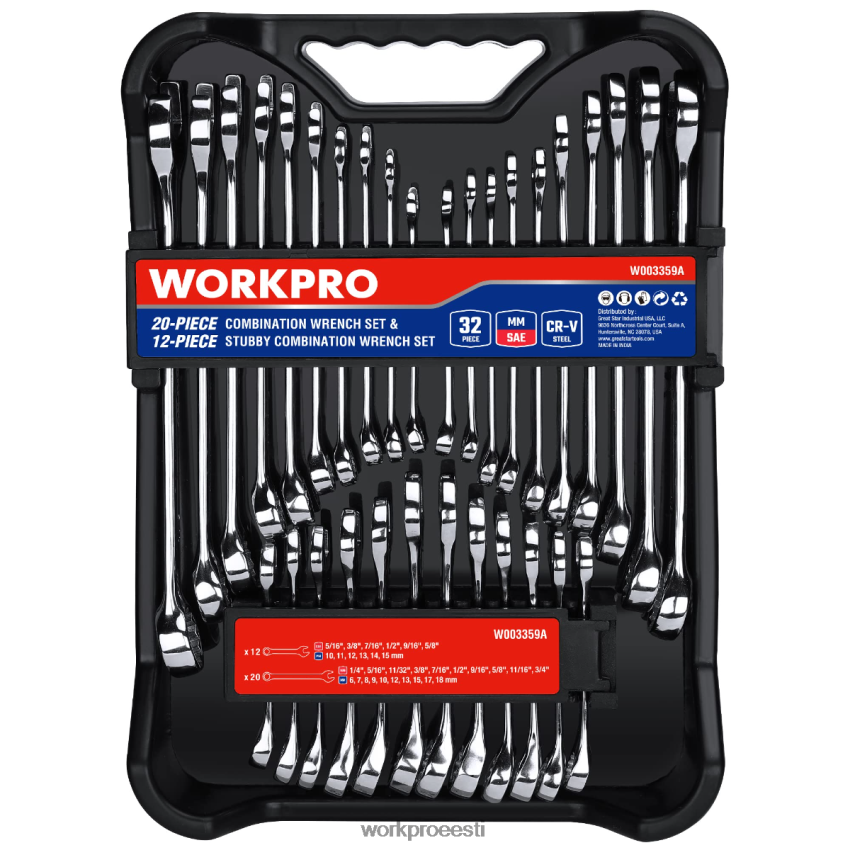 WORKPRO 32 tk sae & meetriline kombinatsioon 12 pt tava- ja jämevõtme komplekt morden 68XH6P92 tööriist