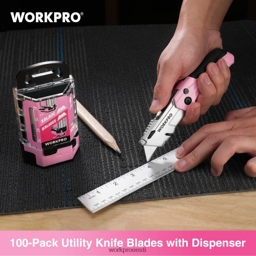 WORKPRO 100 tk sk5 süsinikterasest tarbenoa terade vahetus koos dosaatoriga punane/roosa 68XH6P49 tööriist
