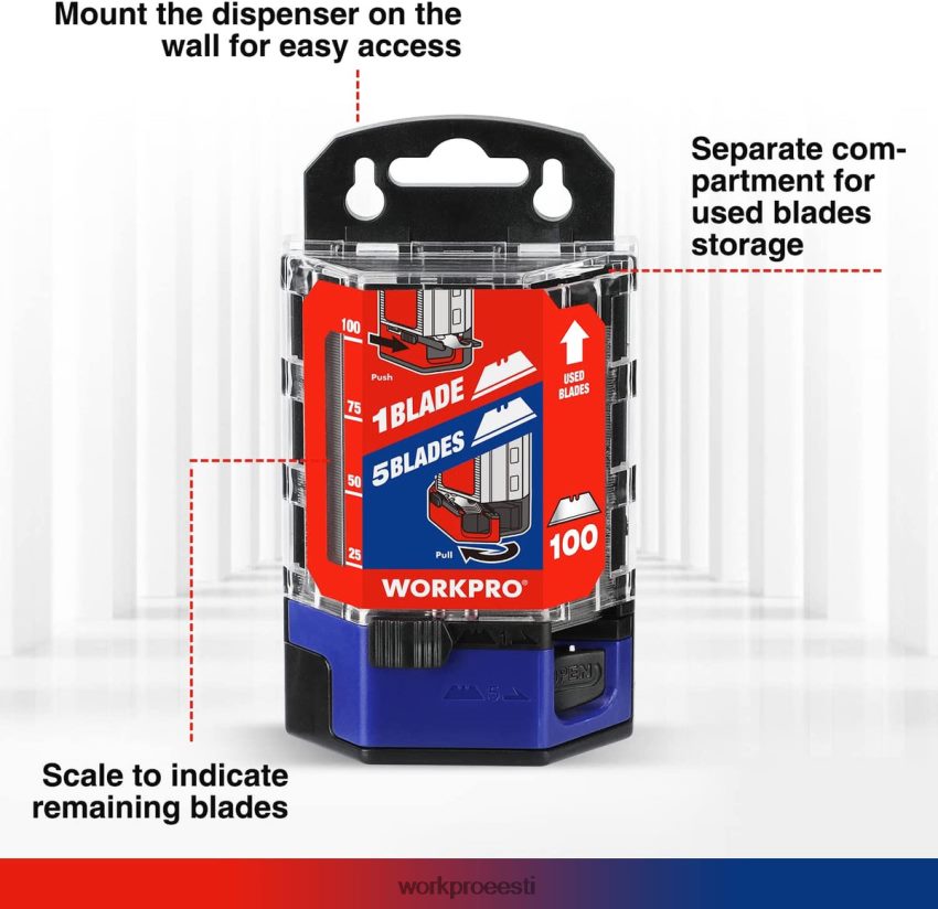 WORKPRO 100 tk sk5 süsinikterasest tarbenoa terade vahetus koos dosaatoriga punane/roosa 68XH6P49 tööriist