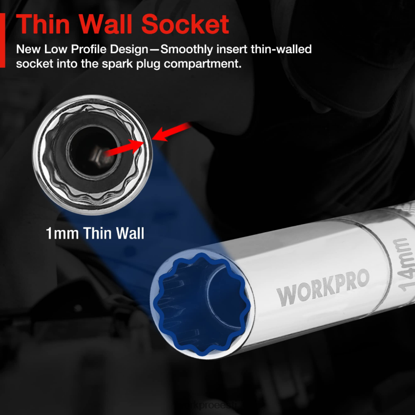 WORKPRO 3 tk-14 mm õhukese seinaga pistikupesa koos 6- ja 10-tolliste pikendustega magnetilise pöörleva süüteküünla pesa komplektiga abivalmis 68XH6P143 tööriist