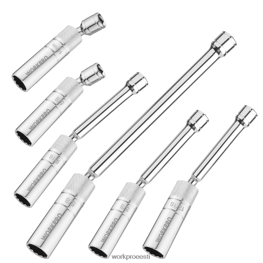 WORKPRO 6 tk-9/16-tolline, 5/8-tolline, 13/16-tolline, 14mm õhukese seinaga pistikupesad 4, 6, 11-tollise pikendusega magnetiliselt pööratav süüteküünla pesa komplekt uus 68XH6P139 tööriist