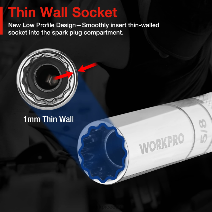 WORKPRO 6 tk-9/16-tolline, 5/8-tolline, 13/16-tolline, 14mm õhukese seinaga pistikupesad 4, 6, 11-tollise pikendusega magnetiliselt pööratav süüteküünla pesa komplekt uus 68XH6P139 tööriist