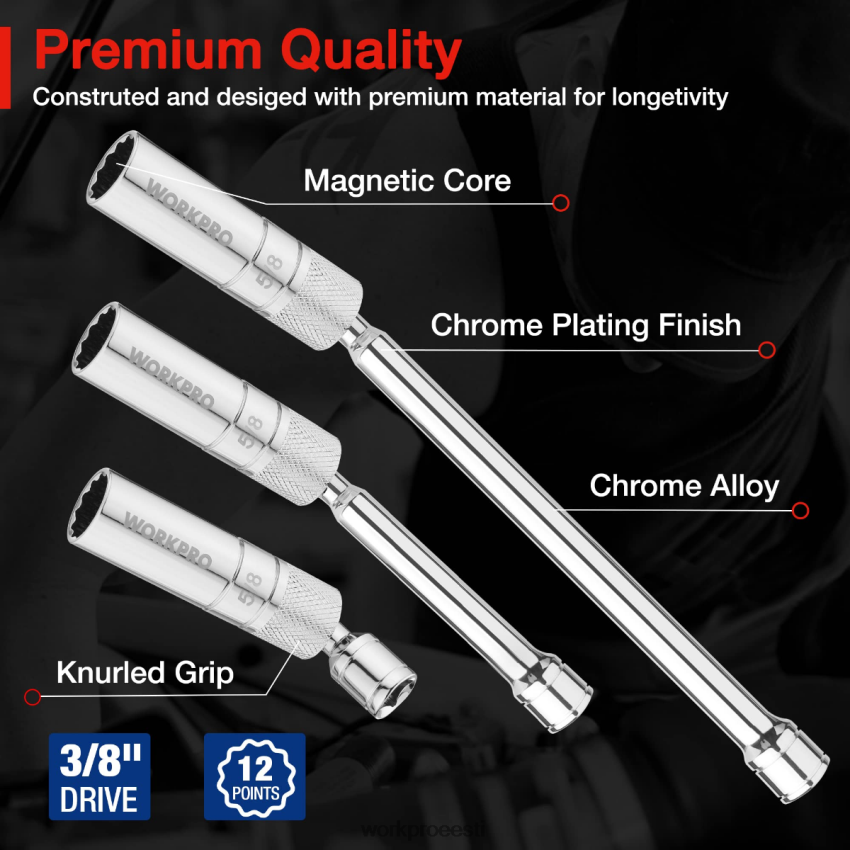WORKPRO 6 tk-9/16-tolline, 5/8-tolline, 13/16-tolline, 14mm õhukese seinaga pistikupesad 4, 6, 11-tollise pikendusega magnetiliselt pööratav süüteküünla pesa komplekt uus 68XH6P139 tööriist