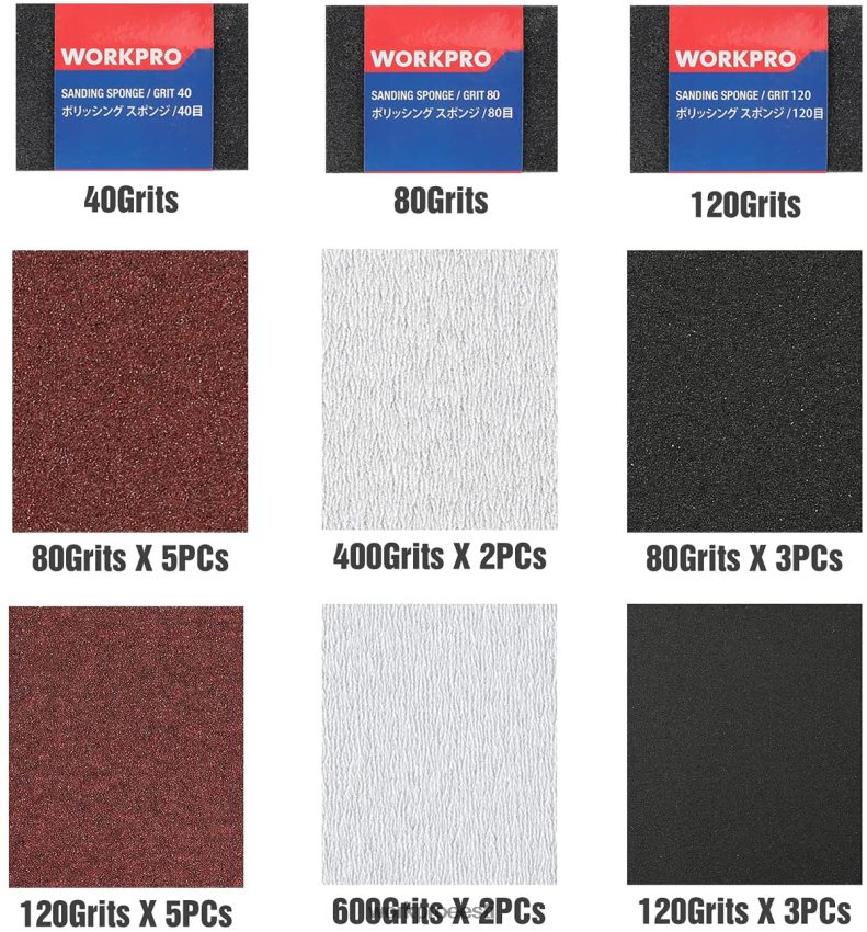 WORKPRO 24 pakki liivapaberit 80-600 assortii koos hoidikuga abivalmis 68XH6P150 tööriist