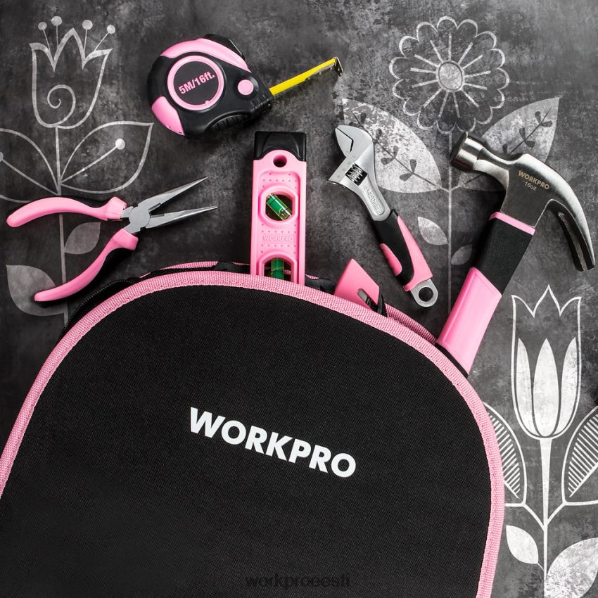 WORKPRO 103 tk tööriistakomplekt hõlpsasti kaasaskantava ümmarguse kotiga, mis sobib suurepäraselt koduhoolduseks roosa 68XH6P248 tööriist