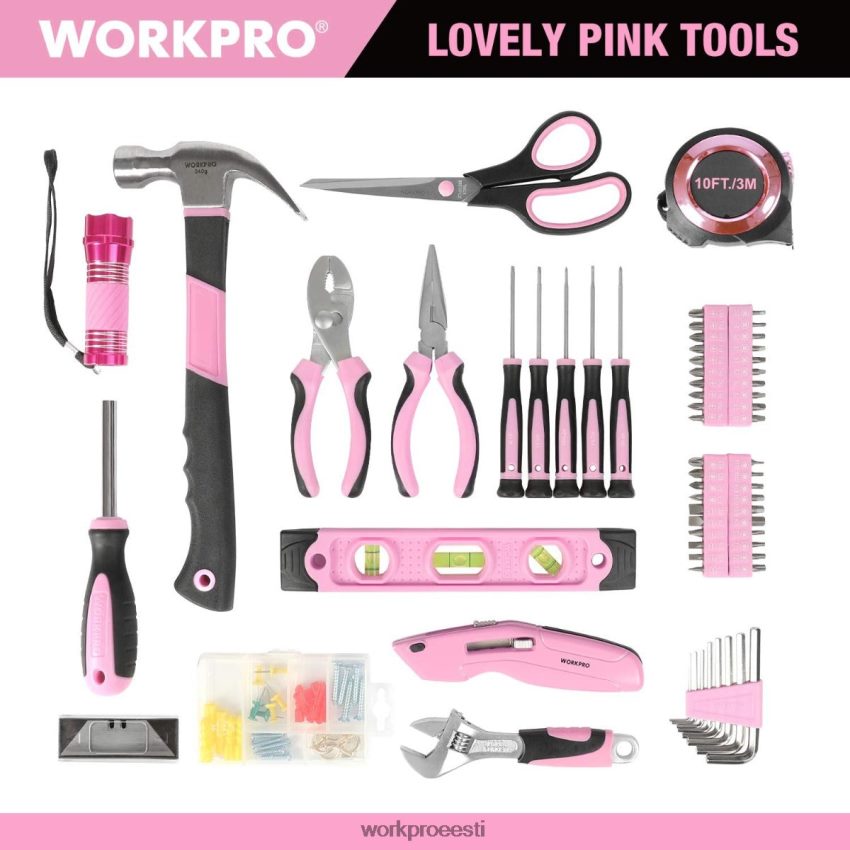 WORKPRO 106 tk naiste kodu parandamise tööriistade komplekt koos laia suuga avatud hoiukotiga abivalmis 68XH6P245 tööriist