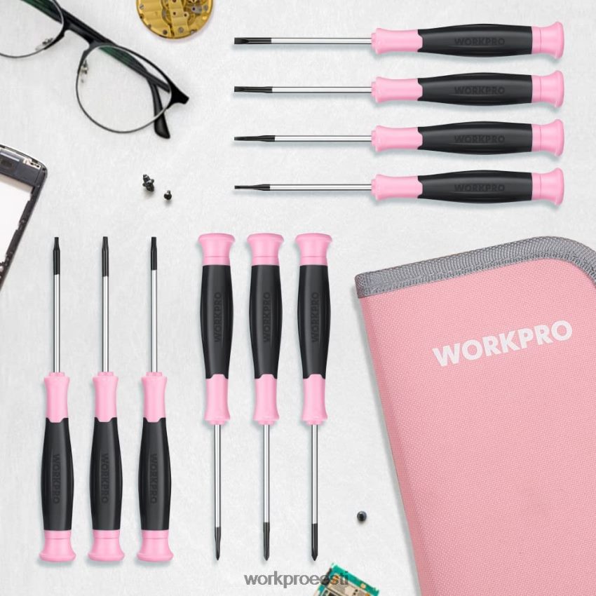WORKPRO 10 tk täppiskruvikeerajate komplekt kotiga, phillips, piludega, torx star, magnetilise otsaga väikese kruvikeeraja remondikomplekt roosa 68XH6P255 tööriist