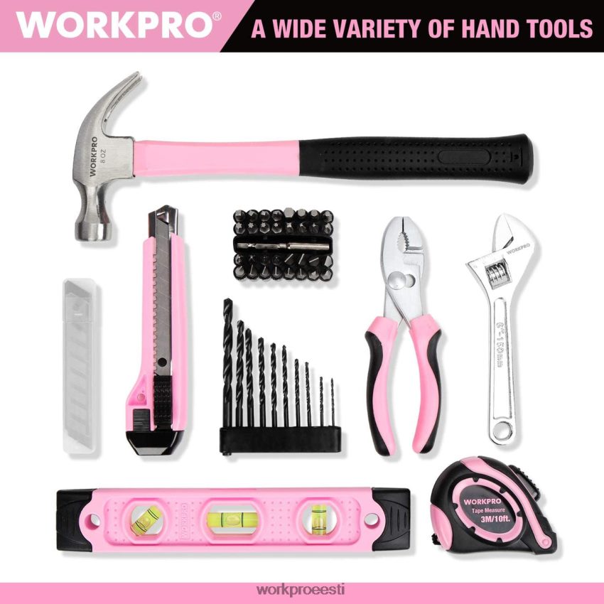 WORKPRO 12 V akutrell ja kodutööriistade komplekt koos 14-tollise hoiukotiga roosa 68XH6P258 tööriist