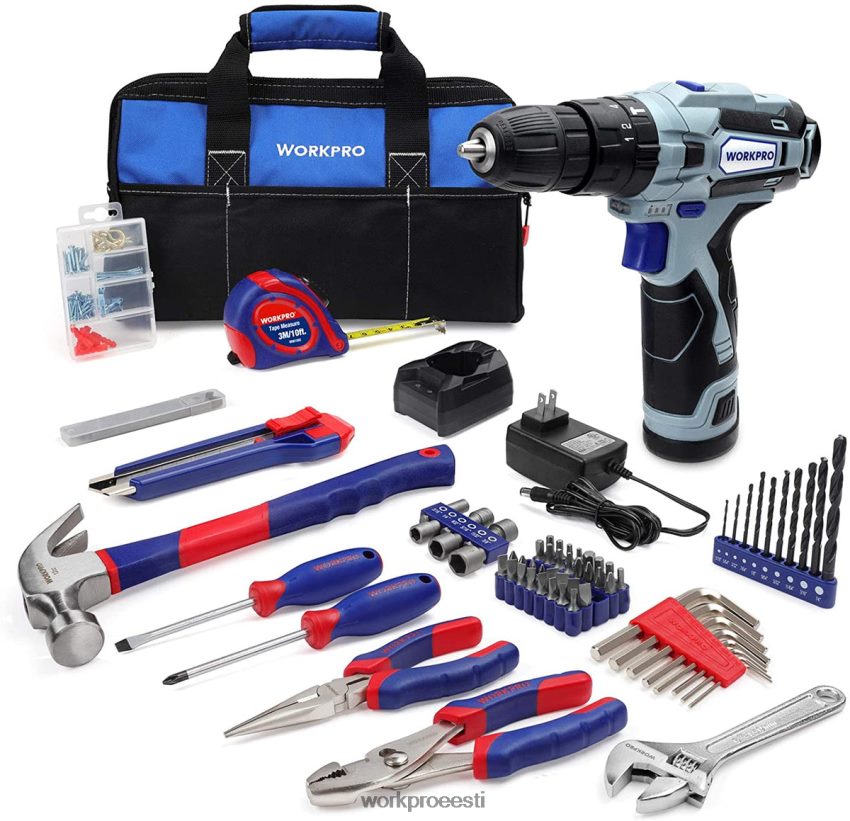 WORKPRO 12v akutrell ja kodutööriistade komplekt, 177 tk kombineeritud komplekt koos tööriistakotiga kasulik 68XH6P171 tööriist