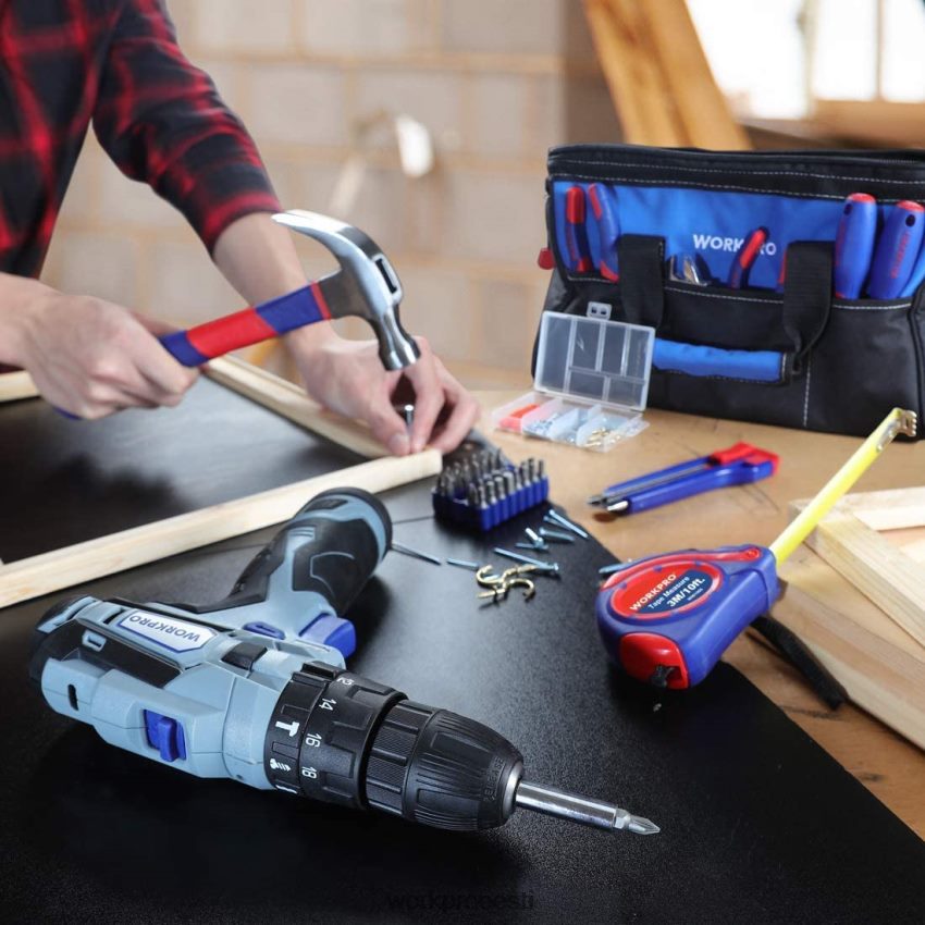 WORKPRO 12v akutrell ja kodutööriistade komplekt, 177 tk kombineeritud komplekt koos tööriistakotiga kasulik 68XH6P171 tööriist