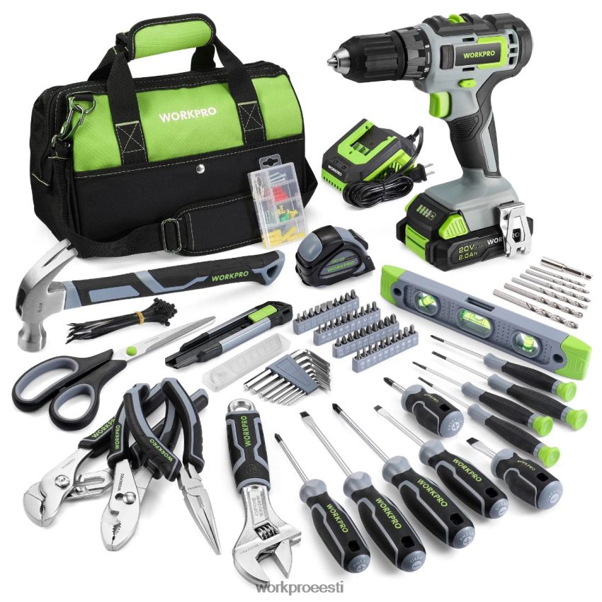 WORKPRO 157-osaline akutrelli kombineeritud komplekt 20 V akutrelli liitiumiooniga roosa/hall 68XH6P259 tööriist