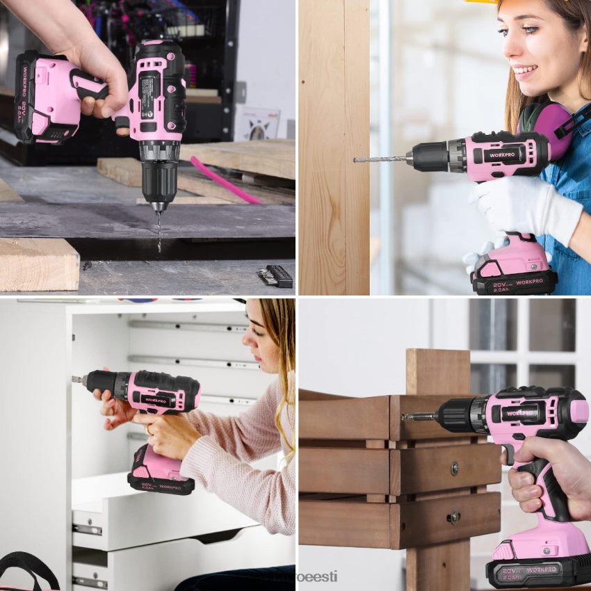 WORKPRO 157-osaline akutrelli kombineeritud komplekt 20 V akutrelli liitiumiooniga roosa/hall 68XH6P259 tööriist