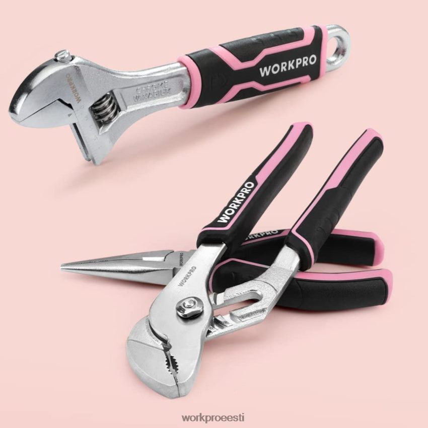 WORKPRO 55 tk tööriistakomplekt, 3,7 V pööratav akukruvikeeraja ja majapidamistööriistade komplekt roosa 68XH6P264 tööriist