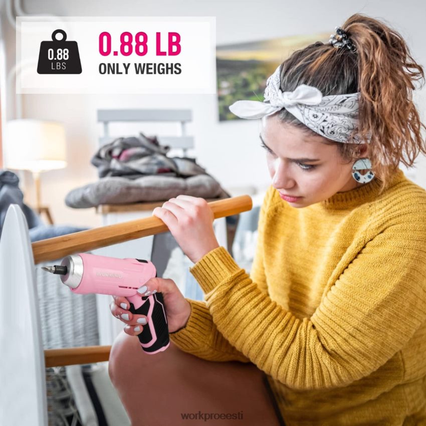 WORKPRO 75 tk tööriistakomplekt, 3,7 V pööratav akukruvikeeraja ja majapidamistööriistade komplekt roosa 68XH6P260 tööriist