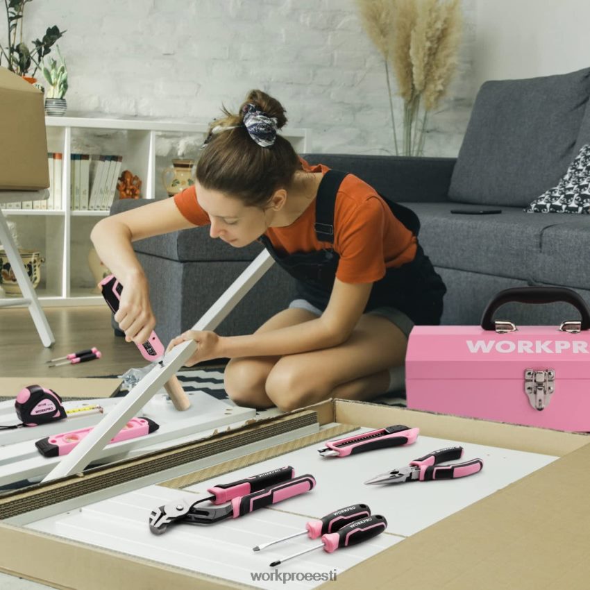 WORKPRO 75 tk tööriistakomplekt, 3,7 V pööratav akukruvikeeraja ja majapidamistööriistade komplekt roosa 68XH6P260 tööriist