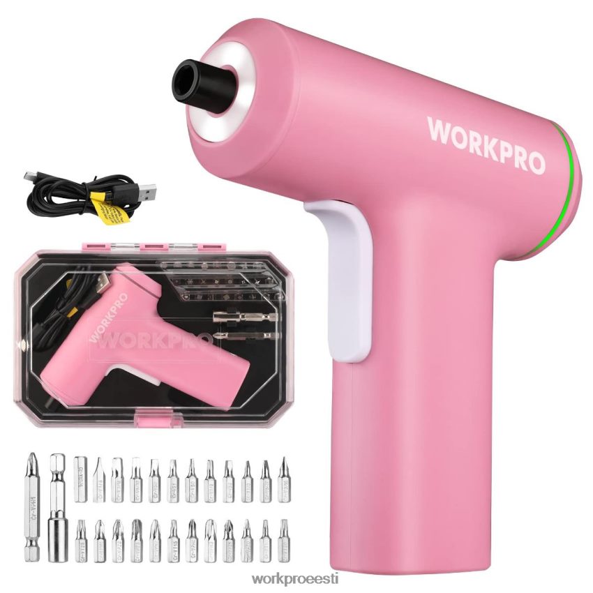 WORKPRO elektriline juhtmeta 4v usb laetav liitium-ioonaku kruvikeeraja komplekt roosa/must 68XH6P234 tööriist