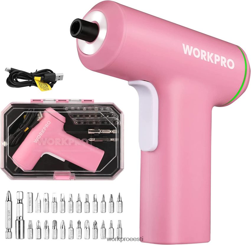 WORKPRO elektriline juhtmeta 4v usb laetav liitium-ioonaku kruvikeeraja komplekt roosa/must 68XH6P234 tööriist
