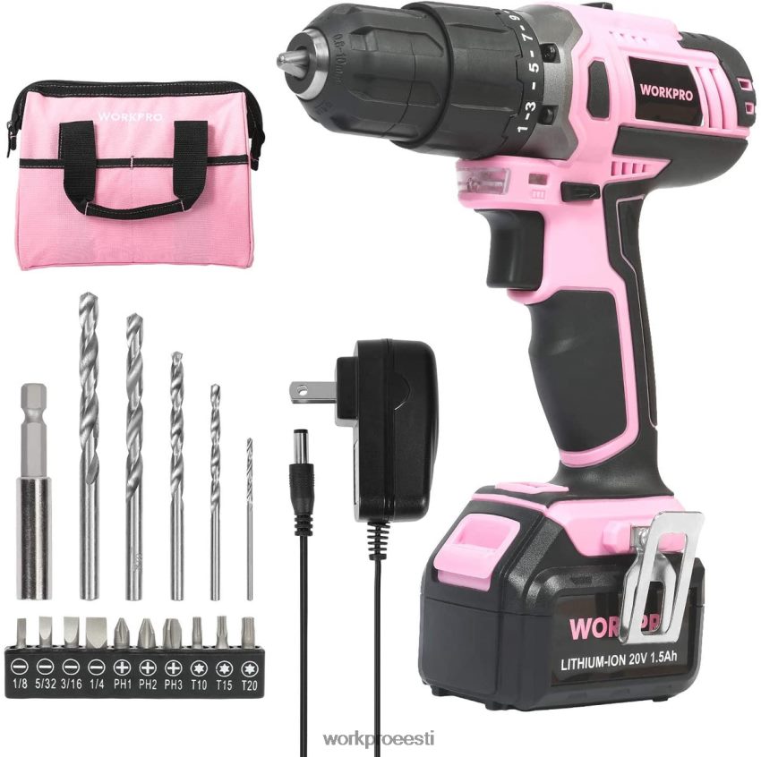 WORKPRO juhtmeta 20v liitium-ioon puurikeeraja komplekt roosa 68XH6P262 tööriist