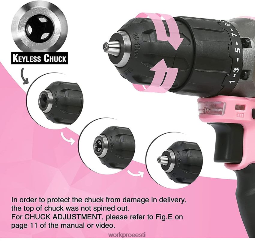 WORKPRO juhtmeta 20v liitium-ioon puurikeeraja komplekt roosa 68XH6P262 tööriist